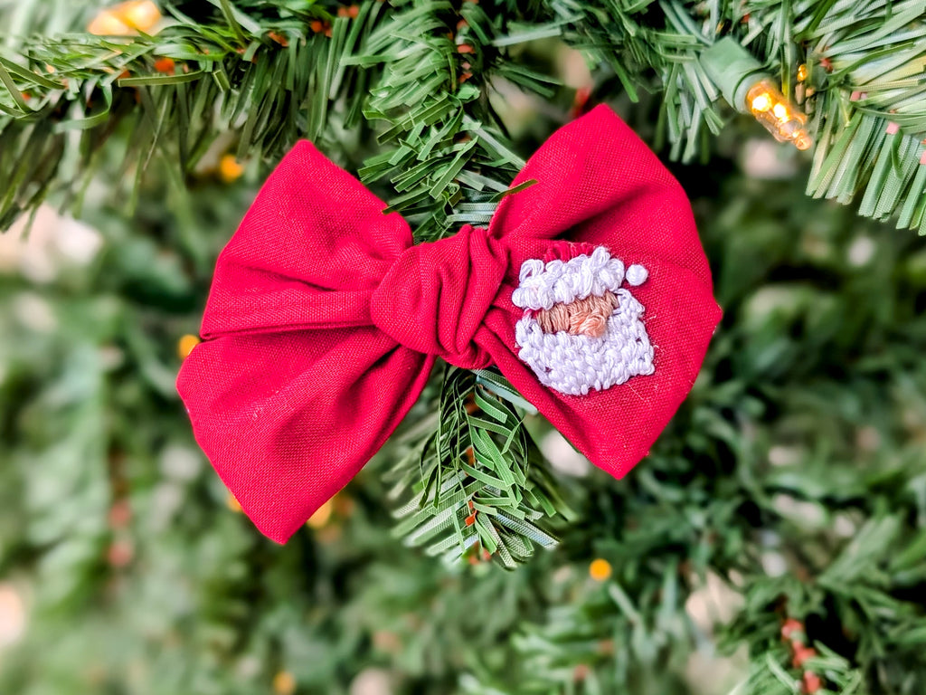Santa Hand-Embroidered 4” Bow