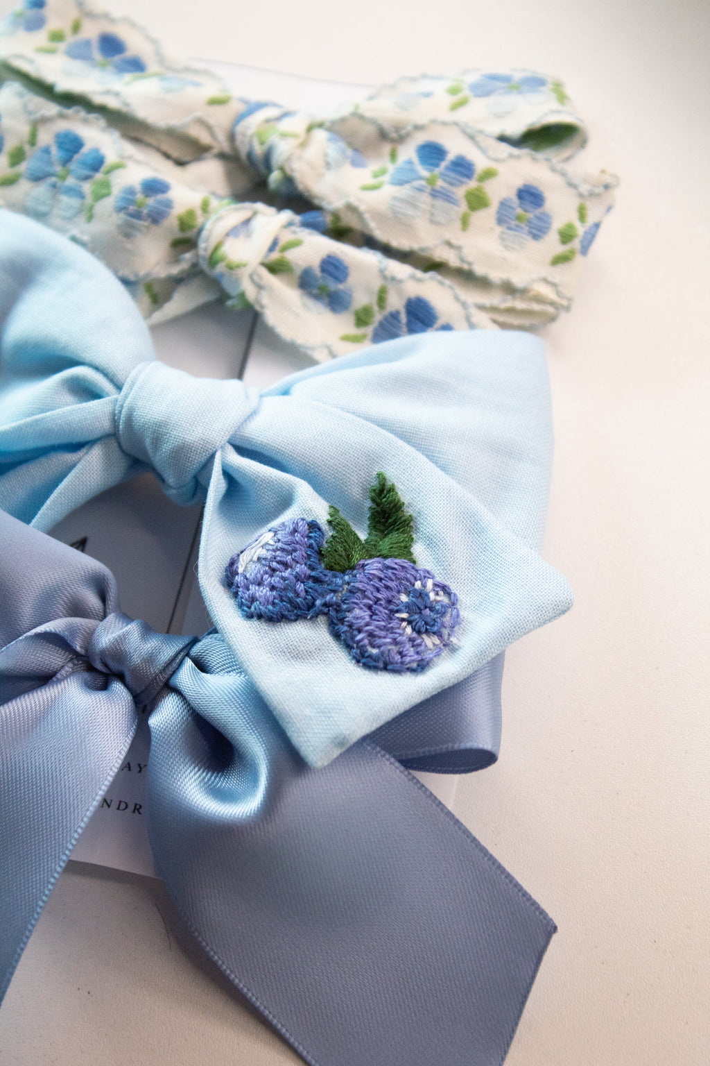Blueberry Hand Embroidered 4” Bow