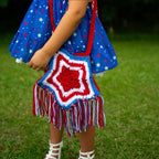 Crochet Red, White, & Blue Star bag, with fringe or no fringe