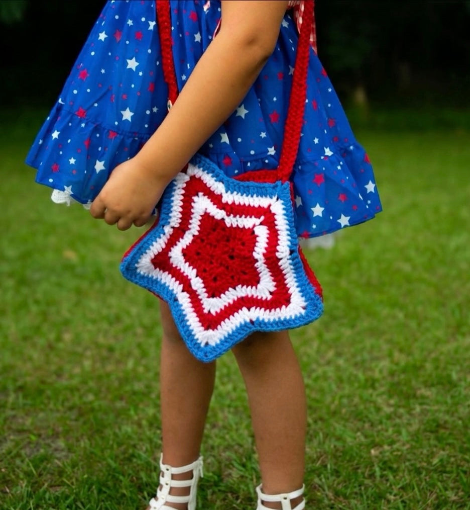 Crochet Red, White, & Blue Star bag, with fringe or no fringe