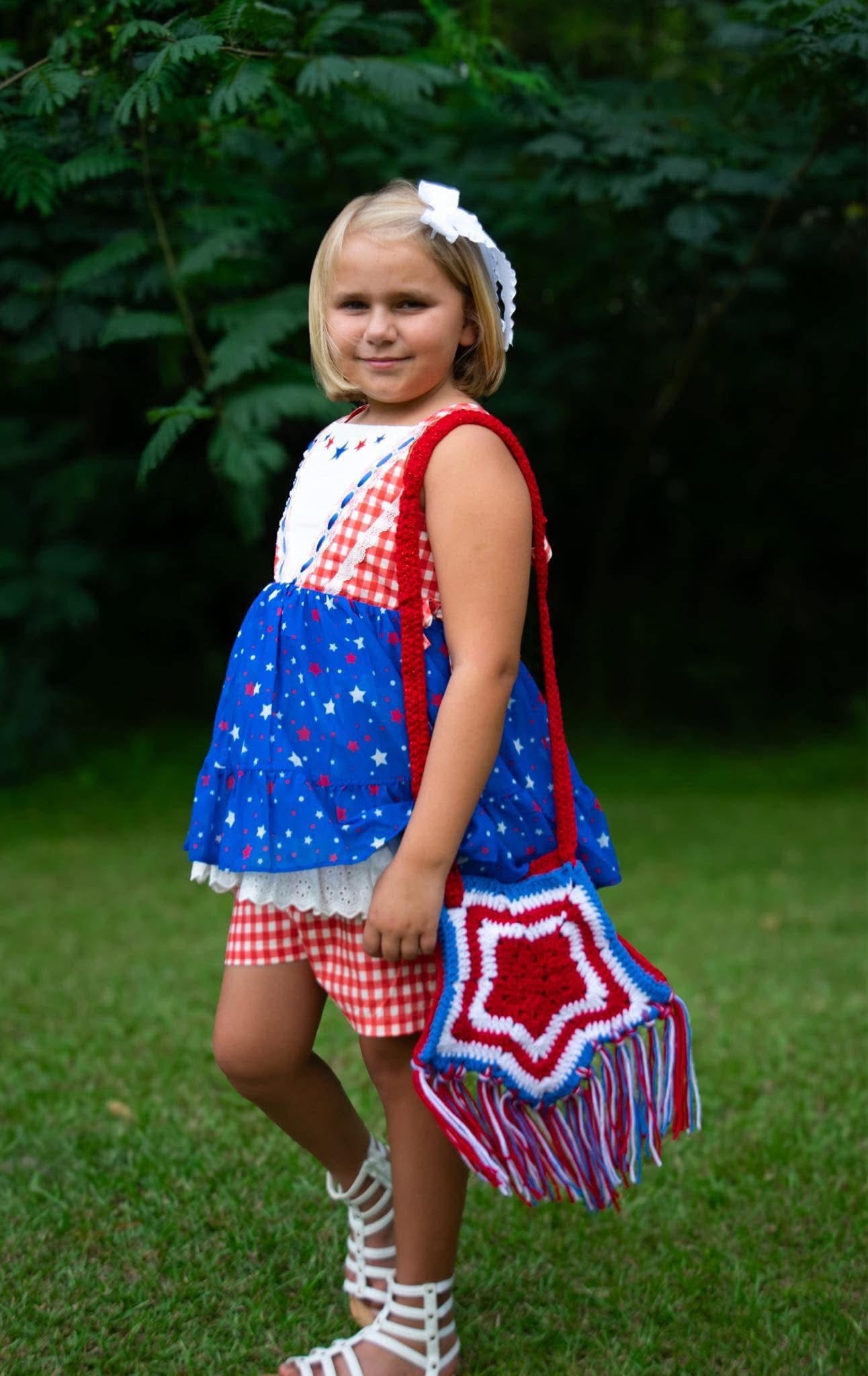 Crochet Red, White, & Blue Star bag, with fringe or no fringe