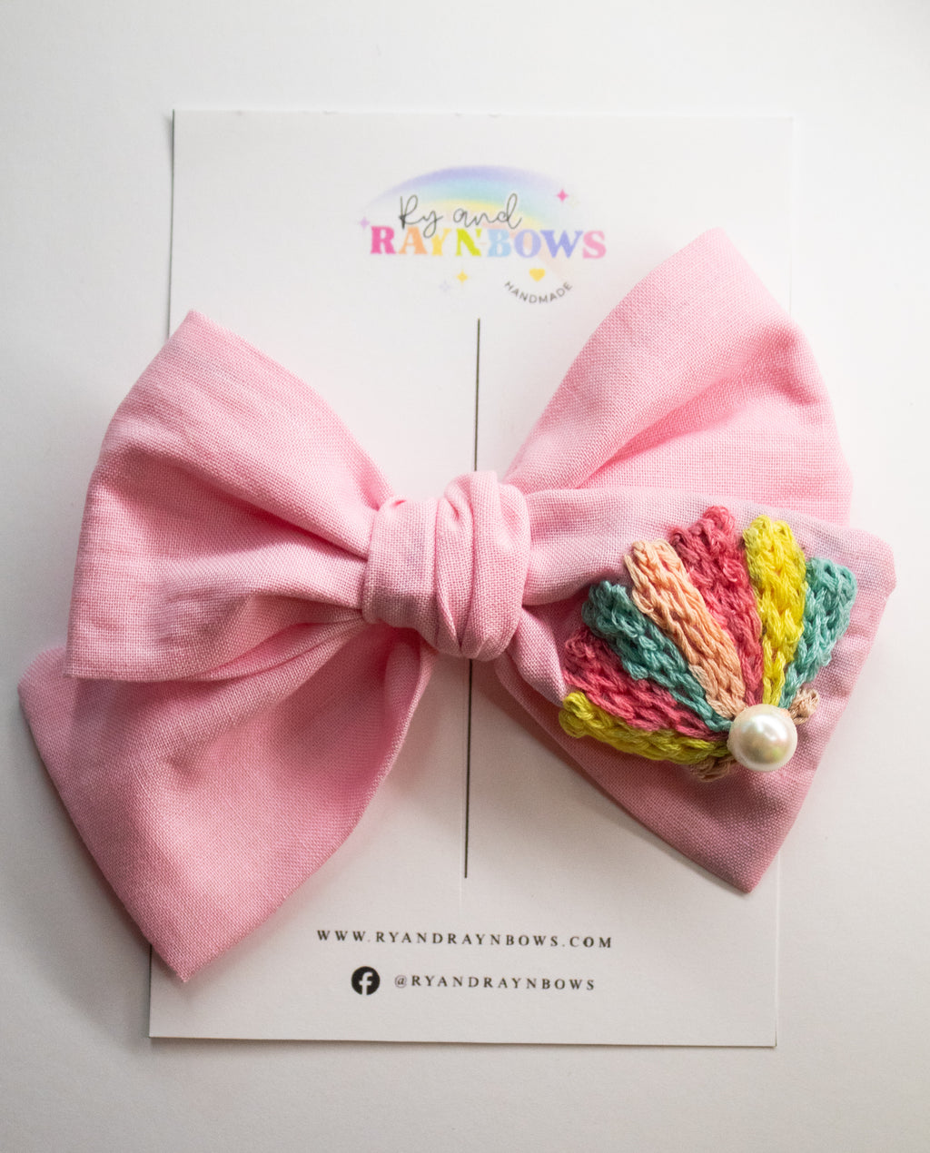 5” Sea Shell Embroidered Bow
