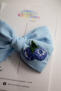 Blueberry Hand Embroidered 4” Bow