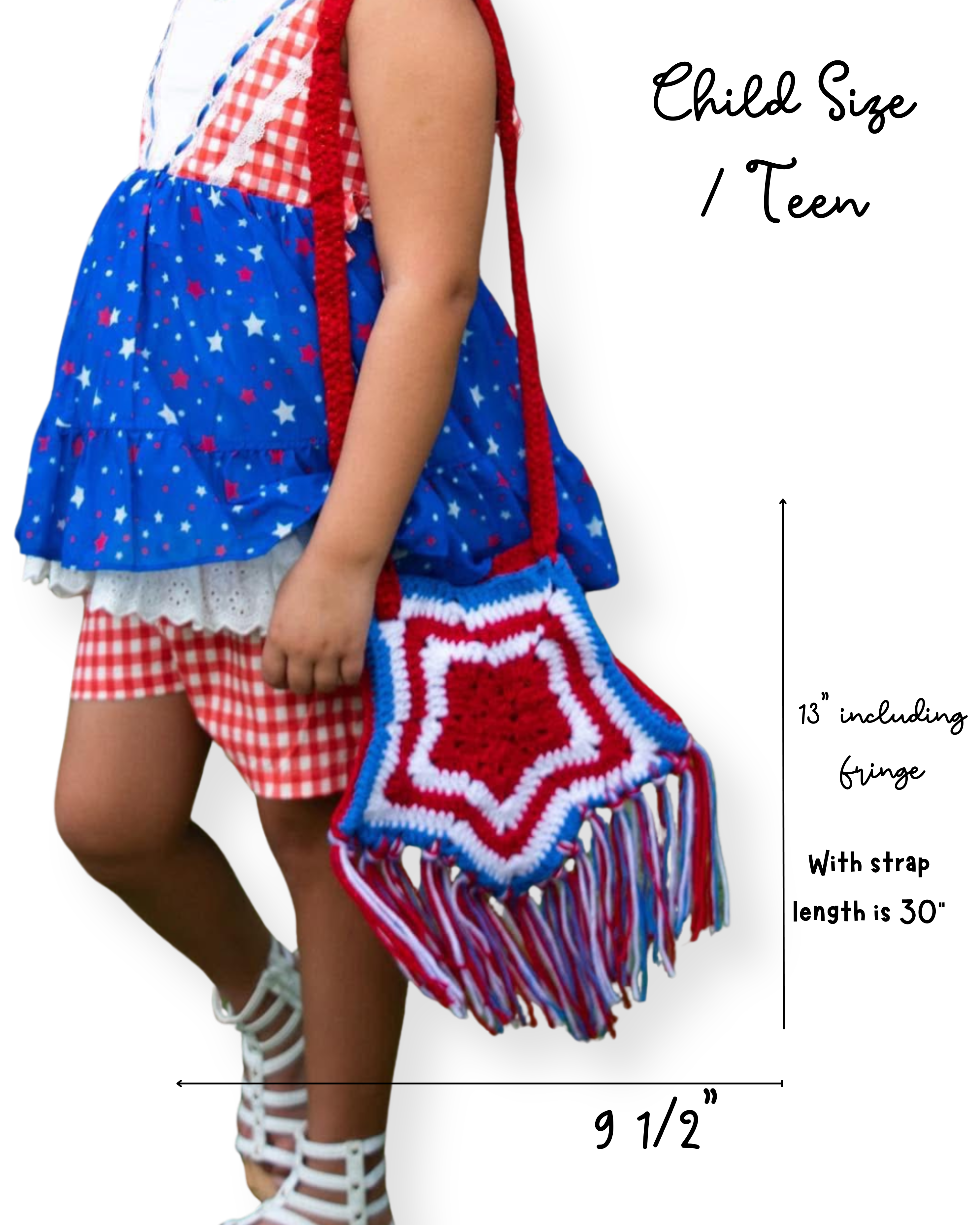 Crochet Red, White, & Blue Star bag, with fringe or no fringe