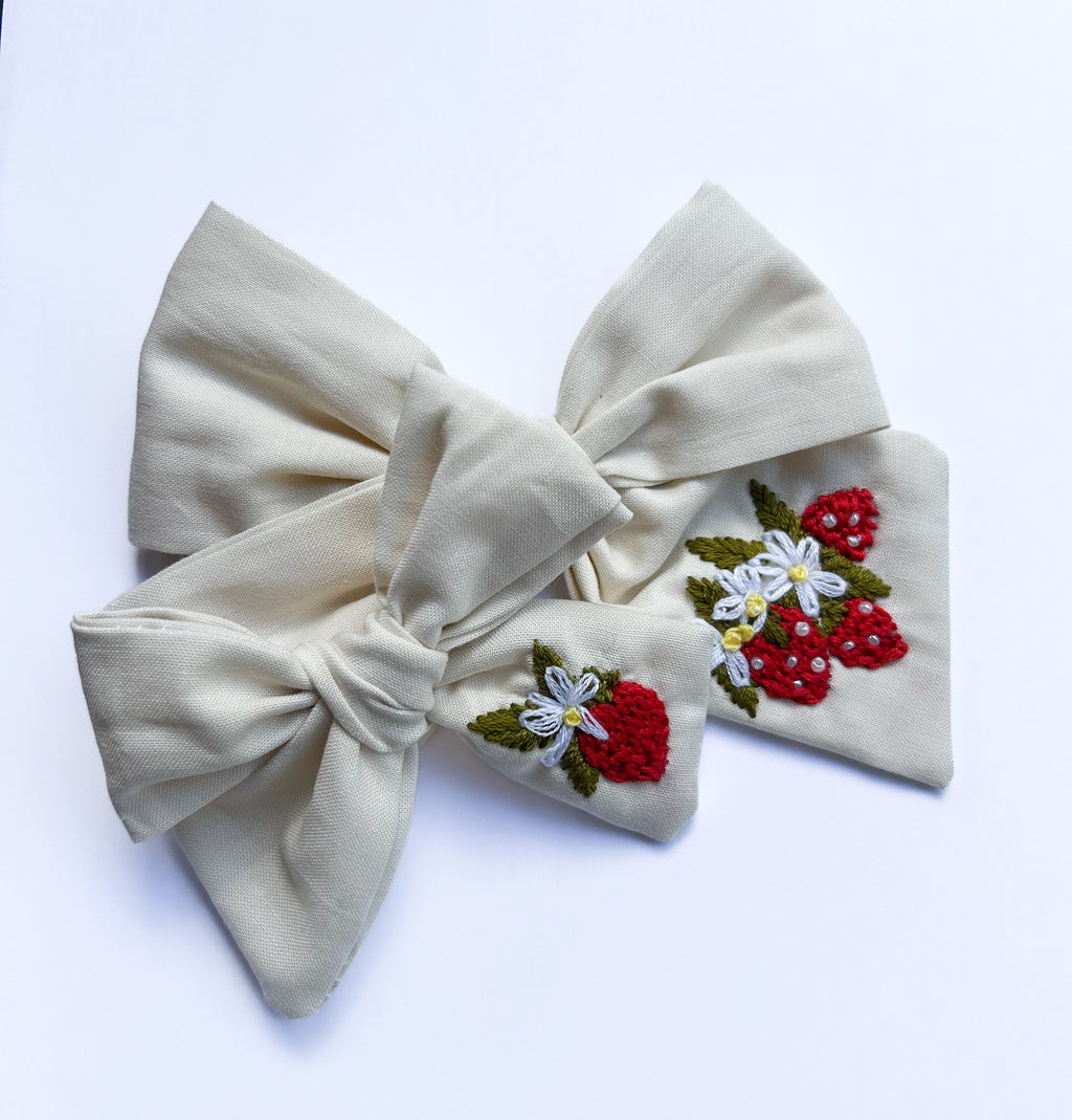 Strawberry Embroidered Bow  *TAT: 2-3weeks*