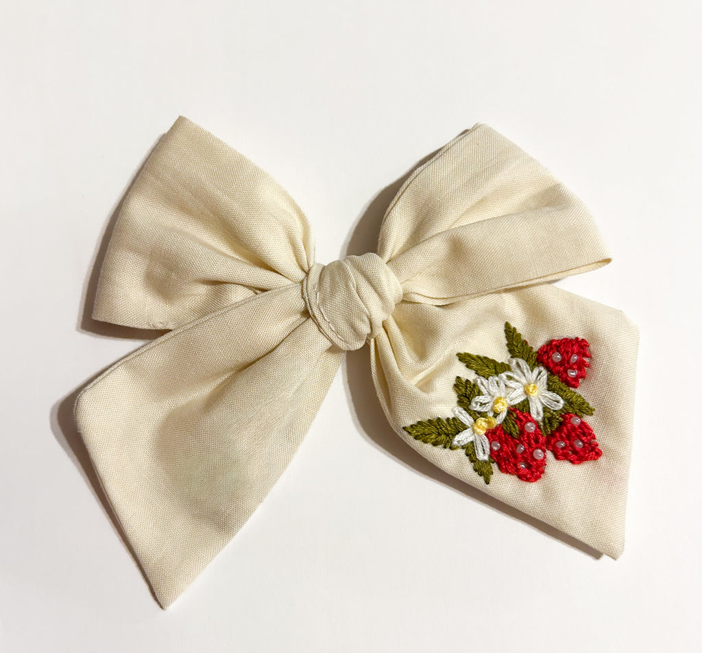 Strawberry Embroidered Bow  *TAT: 2-3weeks*